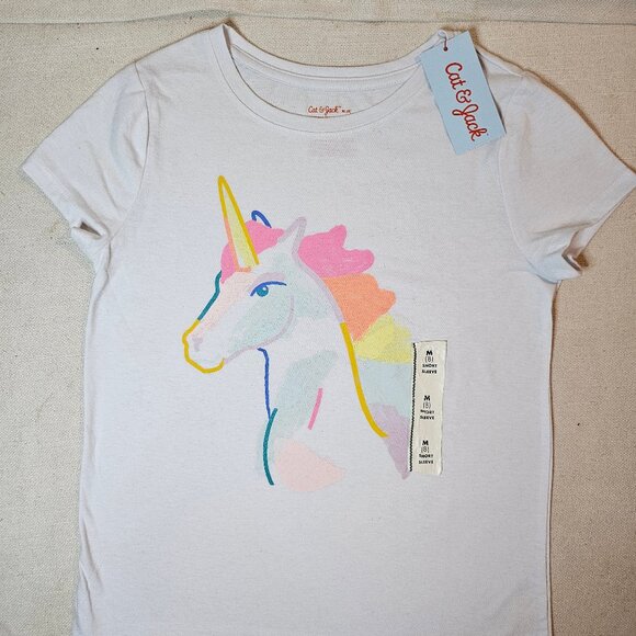 Cat & Jack Girl's Unicorn Print Tee Shirt - Size M (8) - Picture 1 of 4